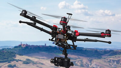 drone flying over vineyard