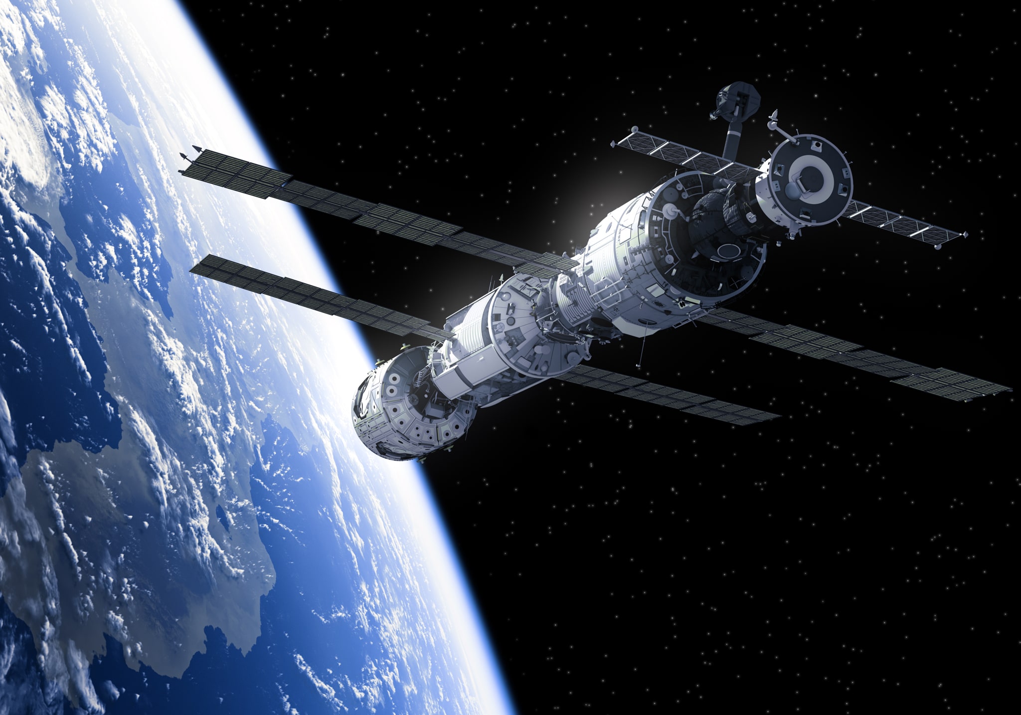 nternational Space Station In Space. 3D Illustration.