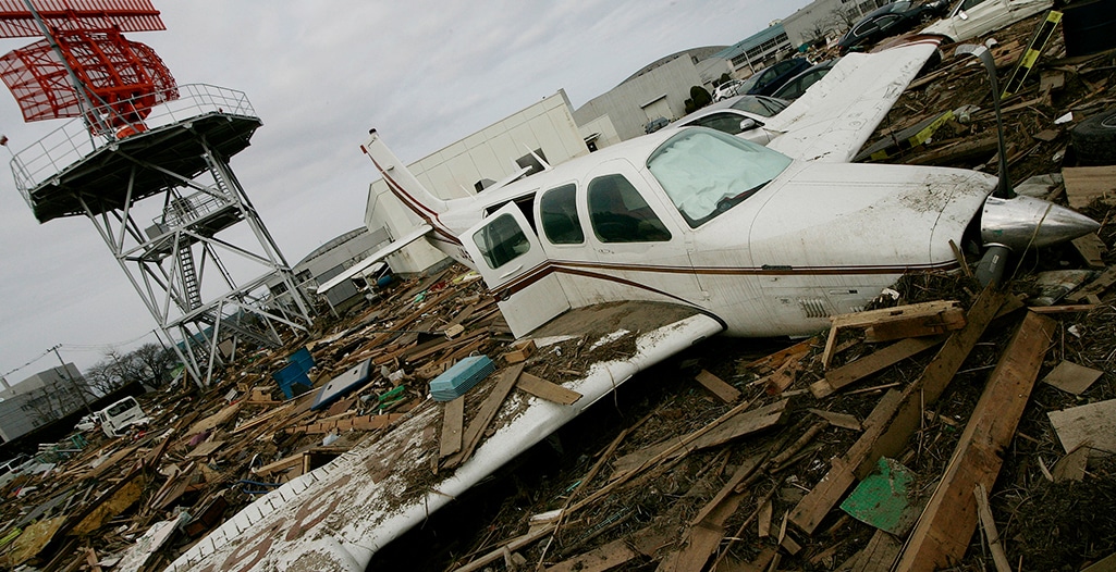 airport wreckage after a severe weather