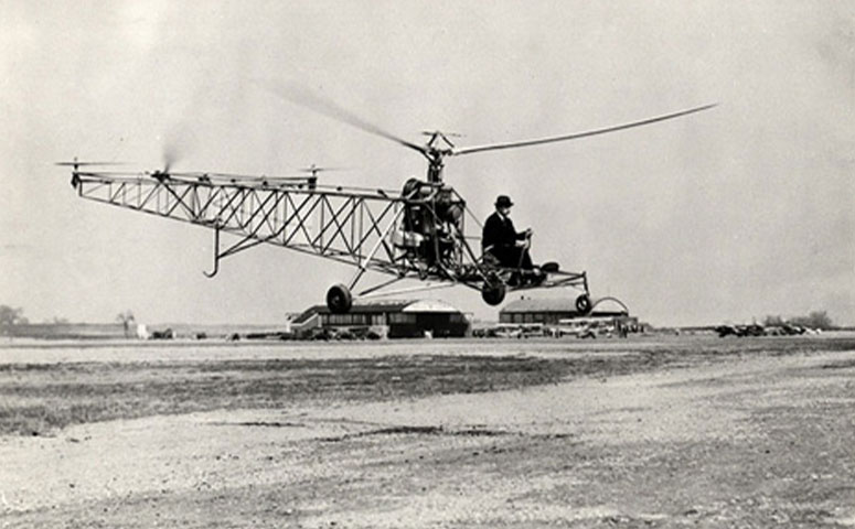 Igor Sikorsky lifts the VS-300, the first helicopter